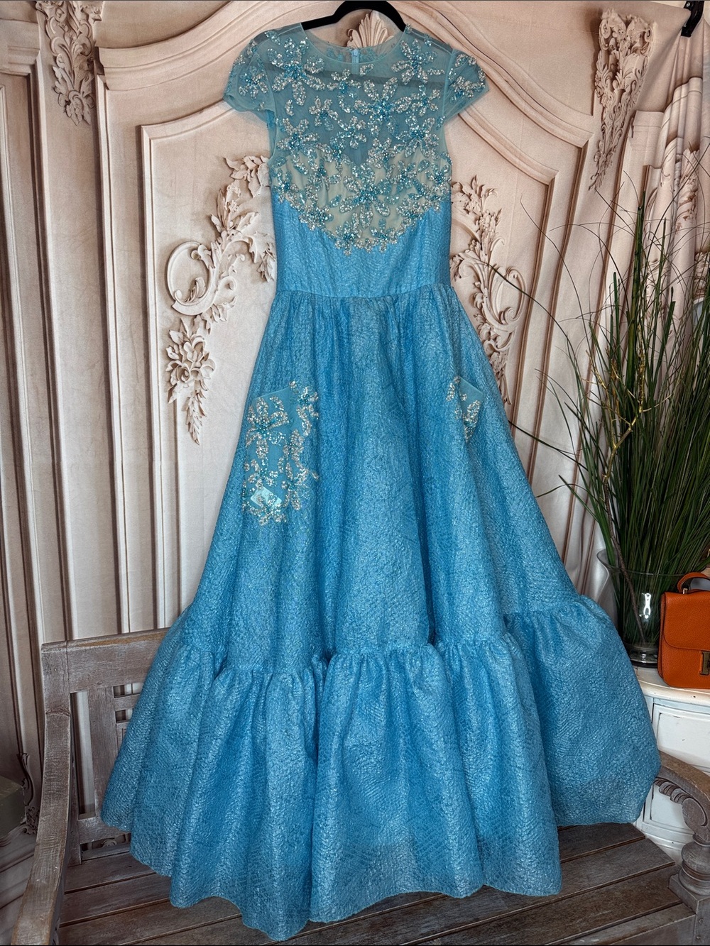 TONY WARD Elegant Blue Embellished Formal Dress for Women